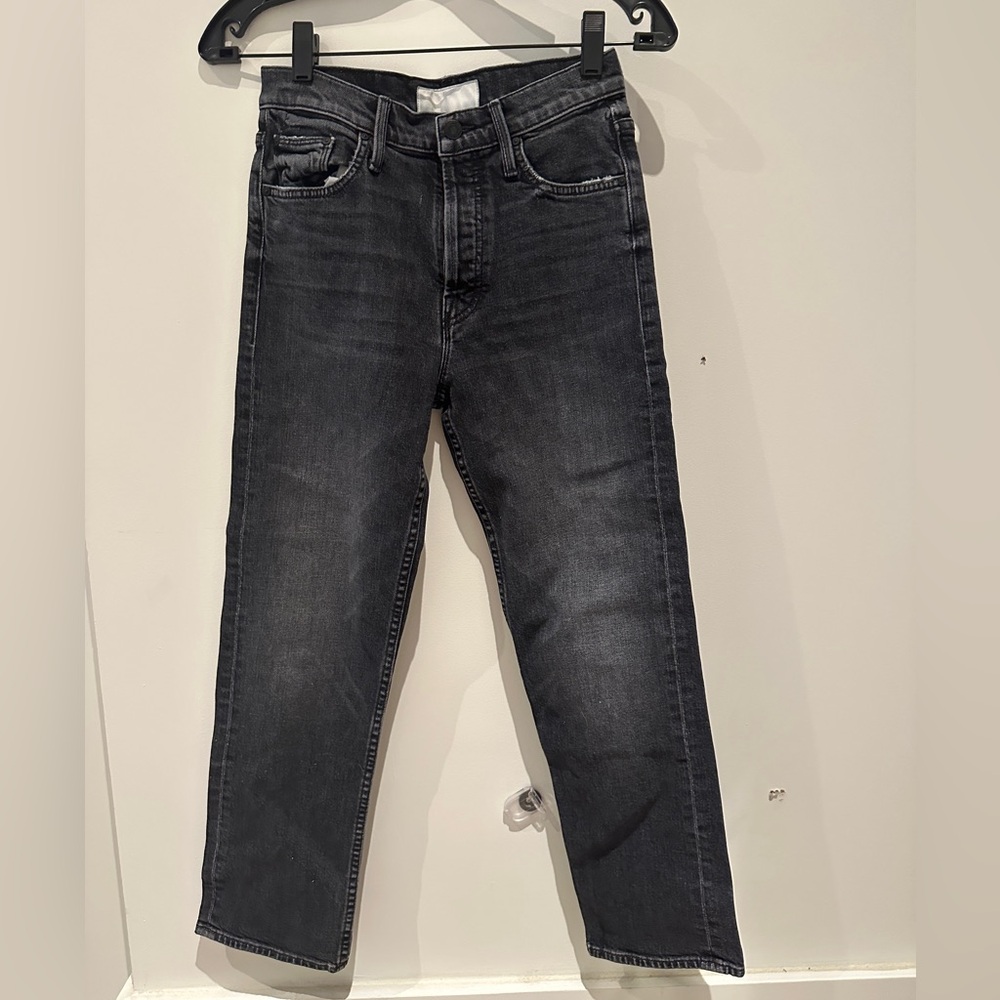 MOTHER Black Washed Straight Leg Jeans